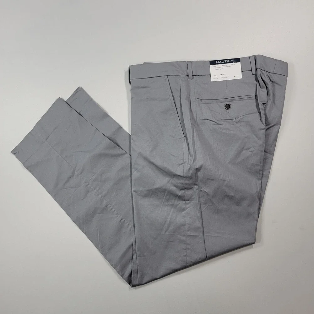 Nautica Cotton Suit‎ Mens 42L 2 Piece Pants 36x32 Modern-Fit Stretch Grey NEW